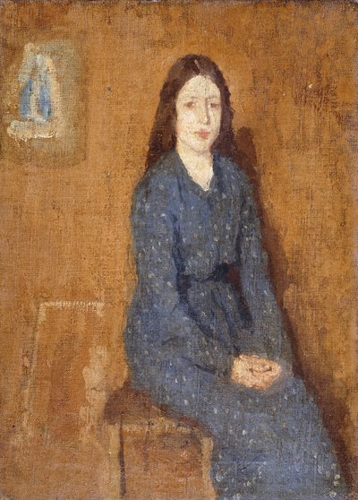 斑点のある青いドレスを着た座っている少女、1914年〜15年 作： Gwen John
