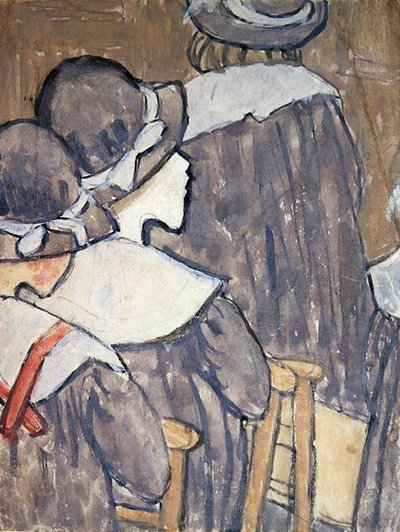 教会の子供たち（紙の上の鉛筆の跡の上にボディカラー）（130312、281886も参照） 作： Gwen John