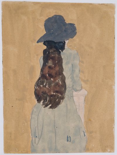 教会の中の人物（紙に鉛筆とガッシュ） 作： Gwen John