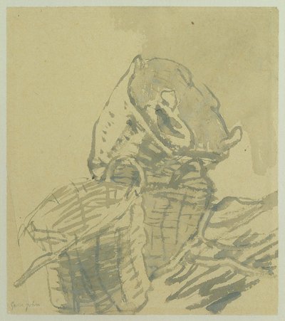 フィッシャーメンズバスケット（紙に灰色のウォッシュ） 作： Gwen John