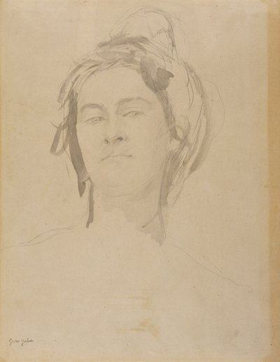 若い女性の頭（鉛筆と紙の上で洗う） 作： Gwen John