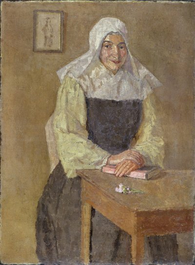 テーブルに座るプセパン（油彩・カンヴァス） 作： Gwen John