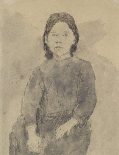 シーテッドガール（マリーハモネット？）（灰色の紙に炭、灰色のウォッシュ、ボディカラー） 作： Gwen John