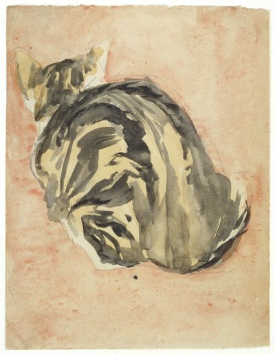座った三毛猫（ミクストメディア、紙） 作： Gwen John