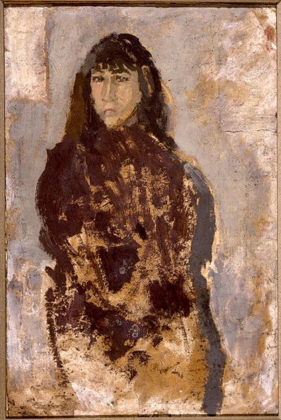 桑の実のドレスを着た若い女性の習作」（油彩・紙・キャンバス）Mu 作： Gwen John