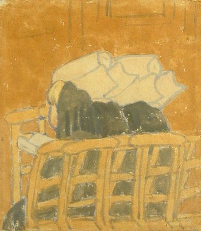 教会の中の二人の修道女と一人の少女（紙にガッシュ） 作： Gwen John