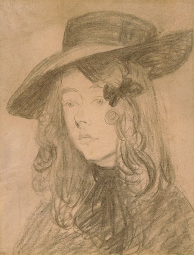 大きな帽子をかぶったウィニフレッド・ジョン（木炭・紙） 作： Gwen John
