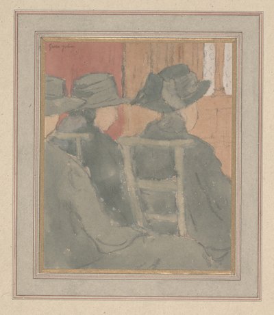 教会の女性と孤児の少女（紙に木炭と水彩） 作： Gwen John