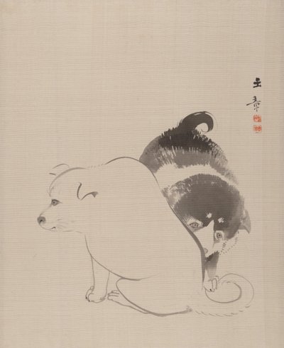 子犬のつがい、1868 年。 作： Gyokusho Kawabata