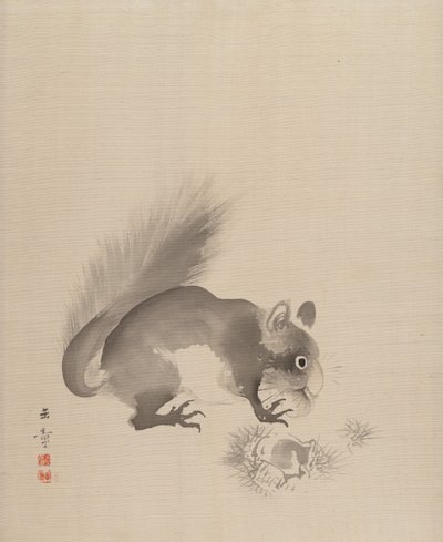 栗を食べるリス、1887-92年。 作： Gyokusho Kawabata