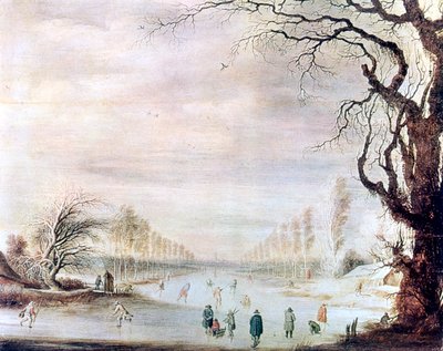 「アイススケート選手のいる冬の風景」、c1606-1643 作： Gysbrecht Leytens