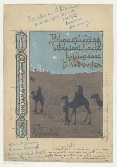 装丁のデザイン: ピーター・ロウウェルス『千夜一夜物語のアンソロジー』、1910 年 作： H.C. Louwerse (signed by artist)