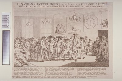 「ジョナサンのコーヒーハウス、または変化路地の分析」、生涯のキャラクターのグループ、1763年 作： HOニール