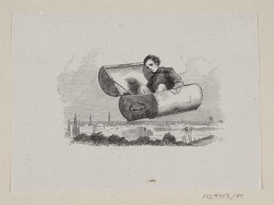 H.C.の「The Flying Suitcase」のイラスト。 アンデルセン「おとぎ話と物語」第1巻 作： H.P. Hansen