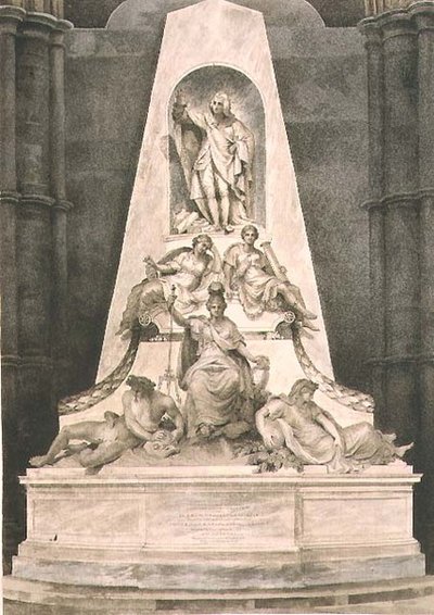 ウィリアムソンとトーマス・サザーランドが彫刻し、ルドルフ・アッカーマン（1764-1834）が出版した「ウェストミンスター寺院」のプレートI「チャタム卿の墓」1812年（アクアチント）。 作： H. (after) Villiers