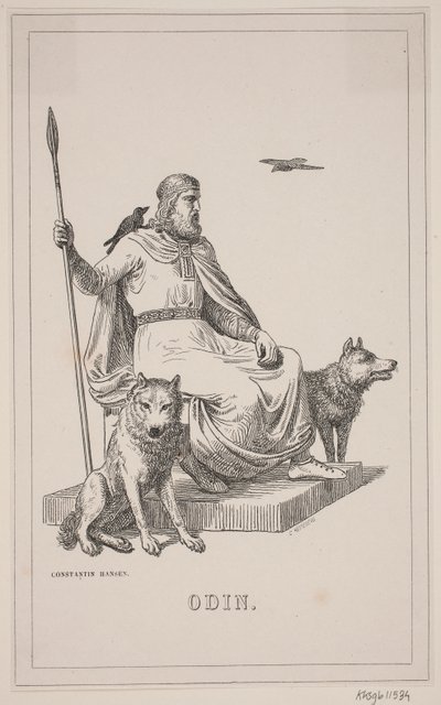 オーディン。 ファブリシウスのデンマーク史 1、112 の挿絵。 作： H. C. Henneberg
