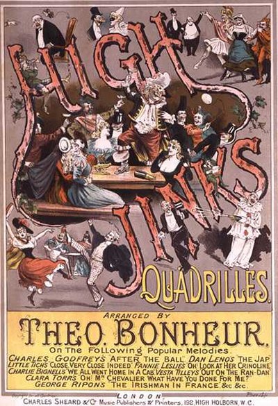 Theo Bonheurが編曲した「High Jinks Quadrilles」の楽譜の表紙（カラーリトグラフ）。 作： H. G. Banks