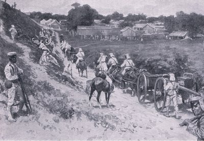 シーモア提督の遠征。行進する日本軍（リトグラフ 作： H. M. Koekkoch