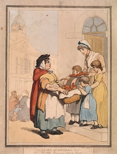 「ホット クロス バンズ 2 ペニー バンズ」、Cries of London のプレート VIII、1799 年 作： H Merke