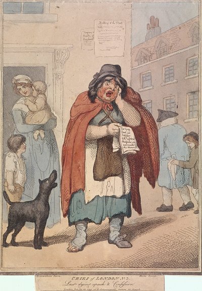 「最後の死にかけているスピーチと告白」、ロンドンの叫びのプレートIII、1799年 作： H Merke