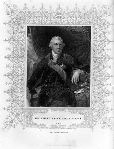 サージョセフバンクス1743-1820、イギリスの博物学者、植物学者、科学の常連客、19世紀。 作： H. Robinson
