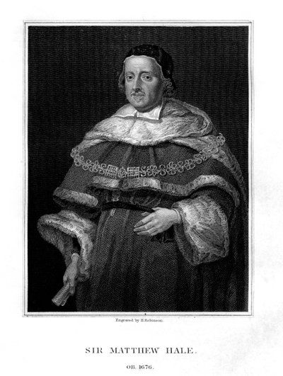 1829年、イギリスの最高裁長官、マシューヘイル卿。 作： H. Robinson