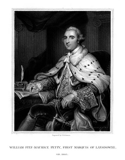 ウィリアム・ペティ、ランズダウンの第1侯爵、イギリスのホイッグ党の政治家、1832年。 作： H. Robinson