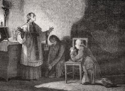 ルイ16世（1754-93年）、彼の処刑前の祈り 作： H. de la Charlerie