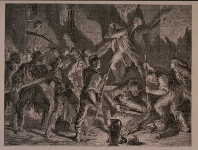 1792年9月の刑務所での虐殺、ジャンバティストシャルルカルボノー（b.1815）によって彫刻 作： H. de la Charlerie