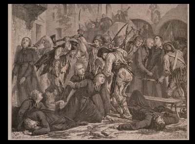 チャールズモーランドによって刻まれた、1792年9月の司祭の虐殺 作： H. de la Charlerie