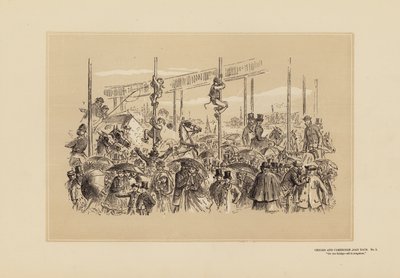 オックスフォード・アンド・ケンブリッジ・ボートレース、No.3、橋の上（エングレーヴィング） 作： Hablot Knight (1815 92) Browne