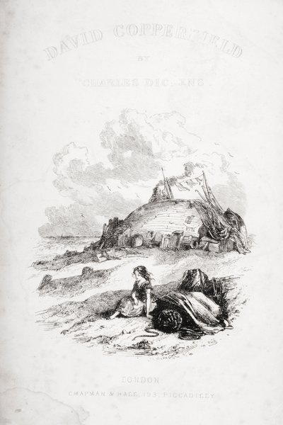 チャールズ・ディケンズ（1812-70）の「David Copperfield」（1850年初版）のタイトルページイラスト（リトグラフ）。 作： Hablot Knight Browne