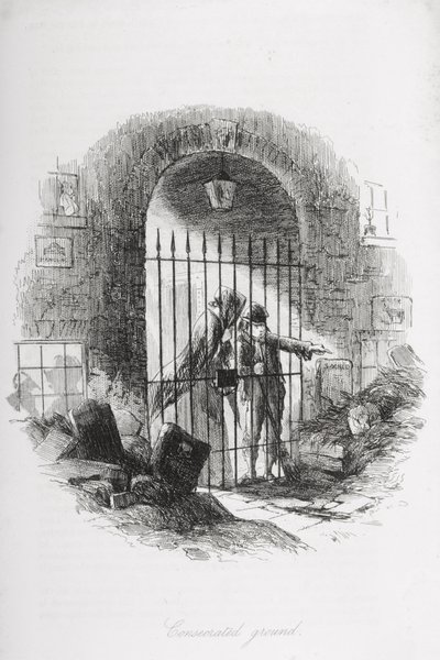 聖別された地面、チャールズディケンズ（1812-70）による「ブリークハウス」のイラスト1853年発行 作： Hablot Knight Browne