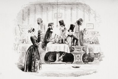 グッピー氏のエンターテインメント、チャールズディケンズ（1812-70）による「ブリークハウス」のイラスト、1853年発行 作： Hablot Knight Browne