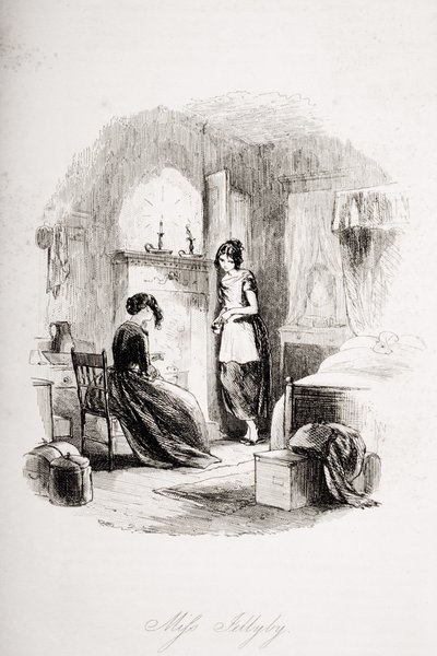 ジェリービー夫人、チャールズディケンズ（1812-70）による「ブリークハウス」のイラスト1853年発行 作： Hablot Knight Browne