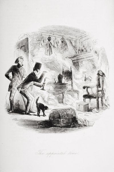 指定された時間、チャールズディケンズ（1812-70）による「ブリークハウス」のイラストは1853年（リソ）に出版 作： Hablot Knight Browne