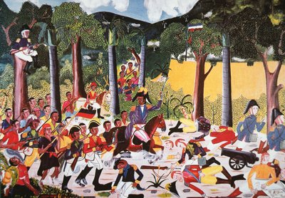 ジャン・ジャック・デサリーヌ率いるハイチ人がナポレオン軍を撃破（油彩・キャンバス 作： Haitian School