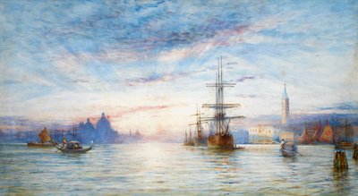 ヴェネツィアのラグーンに沈む夕日（紙にトイレ） 作： Hale Sanders