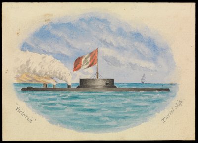 ヴィクトリア砲塔船、1865年頃（水彩画） 作： Hamilton Williams
