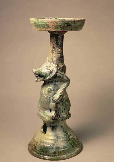 初期の中国の陶器ランプ、墓の工芸品、漢王朝、25〜220 AD（セラミック） 作： Han Dynasty Chinese School