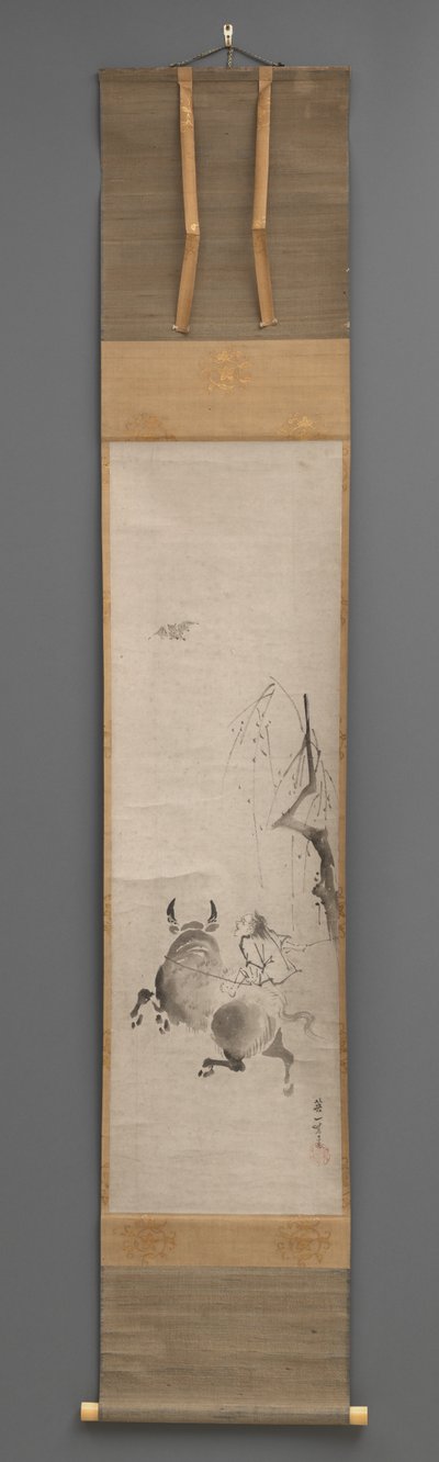 牡牛と騎手 17世紀前半～19世紀後半 掛軸：紙に墨 作： Hanabusa Itcho