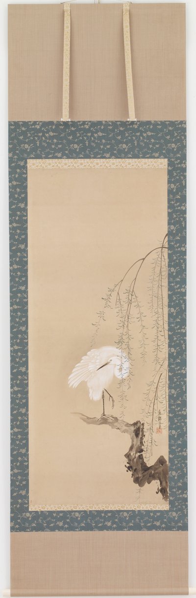 鷺と柳 江戸時代・17世紀末～18世紀初頭 作： Hanabusa Itcho