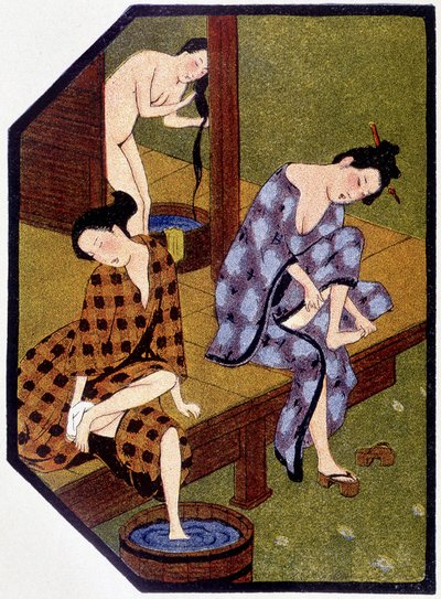 風呂に入る日本の若い娘たち - フェリシアン・シャンソール作「Poupée japonaises」（花房一丁作）より 作： Hanabusa Itcho