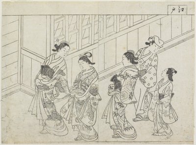 家の前の売春婦、1770年代初頭（木版画） 作： Hanabusa Shigenobu