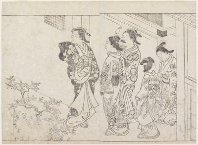 中庭の売春婦、1770年代初頭（版画） 作： Hanabusa Shigenobu