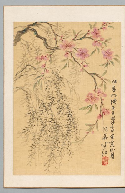 桃の花と柳、1842年。 作： Hanko Okada