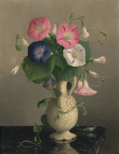 朝顔の花瓶、n.d.（木に油彩） 作： Hannah Brown Skeele