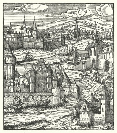 神聖ローマ皇帝マクシミリアン1世の生誕地、オーストリアのウィーナー・ノイシュタット(彫刻) 作： Hans (after) Burgkmair