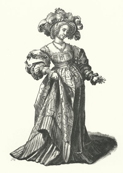バーゼルの女性の衣装（エングレービング 作： Hans (after) Holbein the Younger