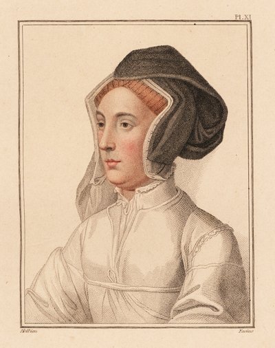 ヘンリー 8 世王の宮廷からの未知の女性の肖像、1812 年 (彫刻) 作： Hans (after) Holbein the Younger